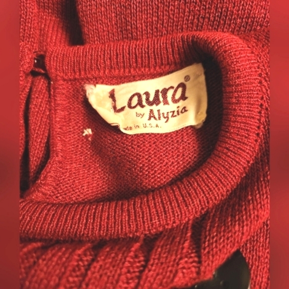 Vintage 1980s Burgundy Pullover Sweater Peplum Flare 1940s Style - Picture 5 of 5